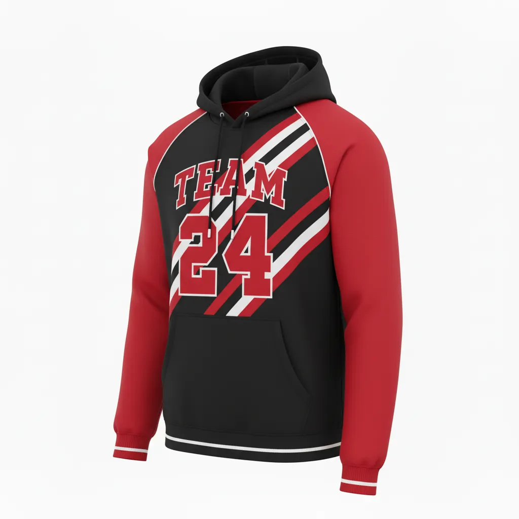 Custom Football Pullover Hoodie - Black, Red, White - Tricolor - Front View - Kinexa Sportswear