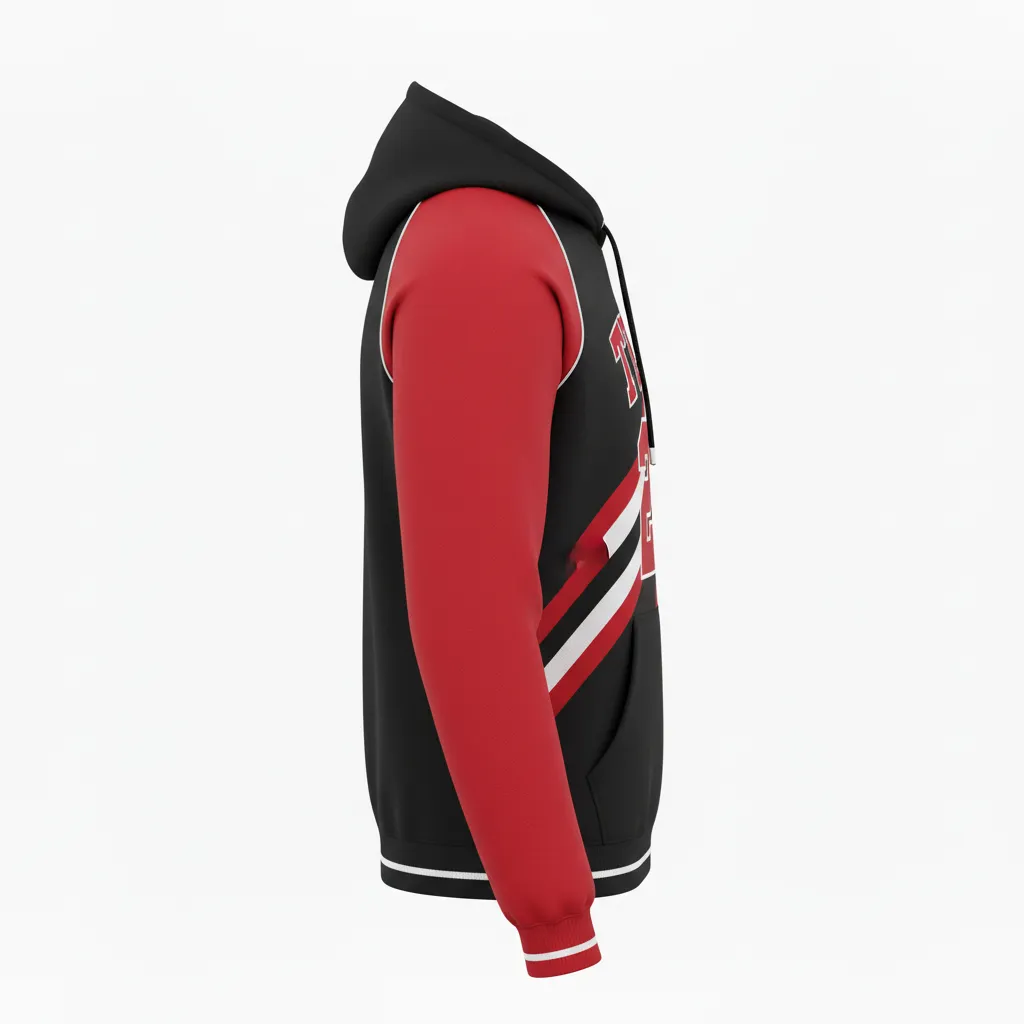 Custom Football Pullover Hoodie - Black, Red, White - Tricolor - Side View - Kinexa Sportswear