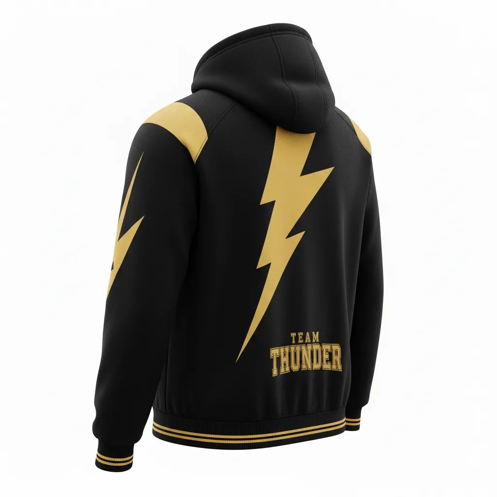 Custom Football Pullover Hoodie - Black, Gold - Vegas Lightning Bolt - Back View - Kinexa Sportswear