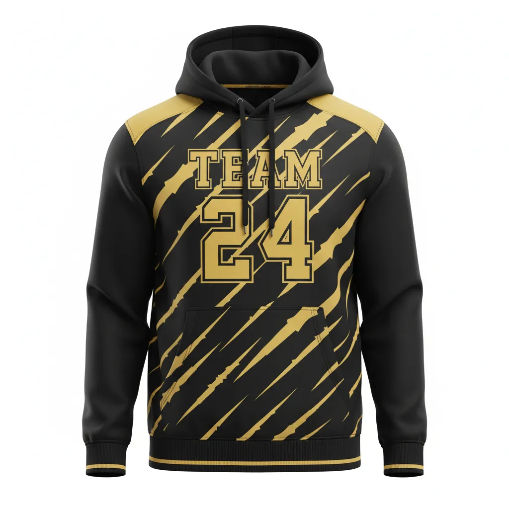 Custom Football Pullover Hoodie - Black, Gold - Vegas Razor Slash - Front View - Kinexa Sportswear