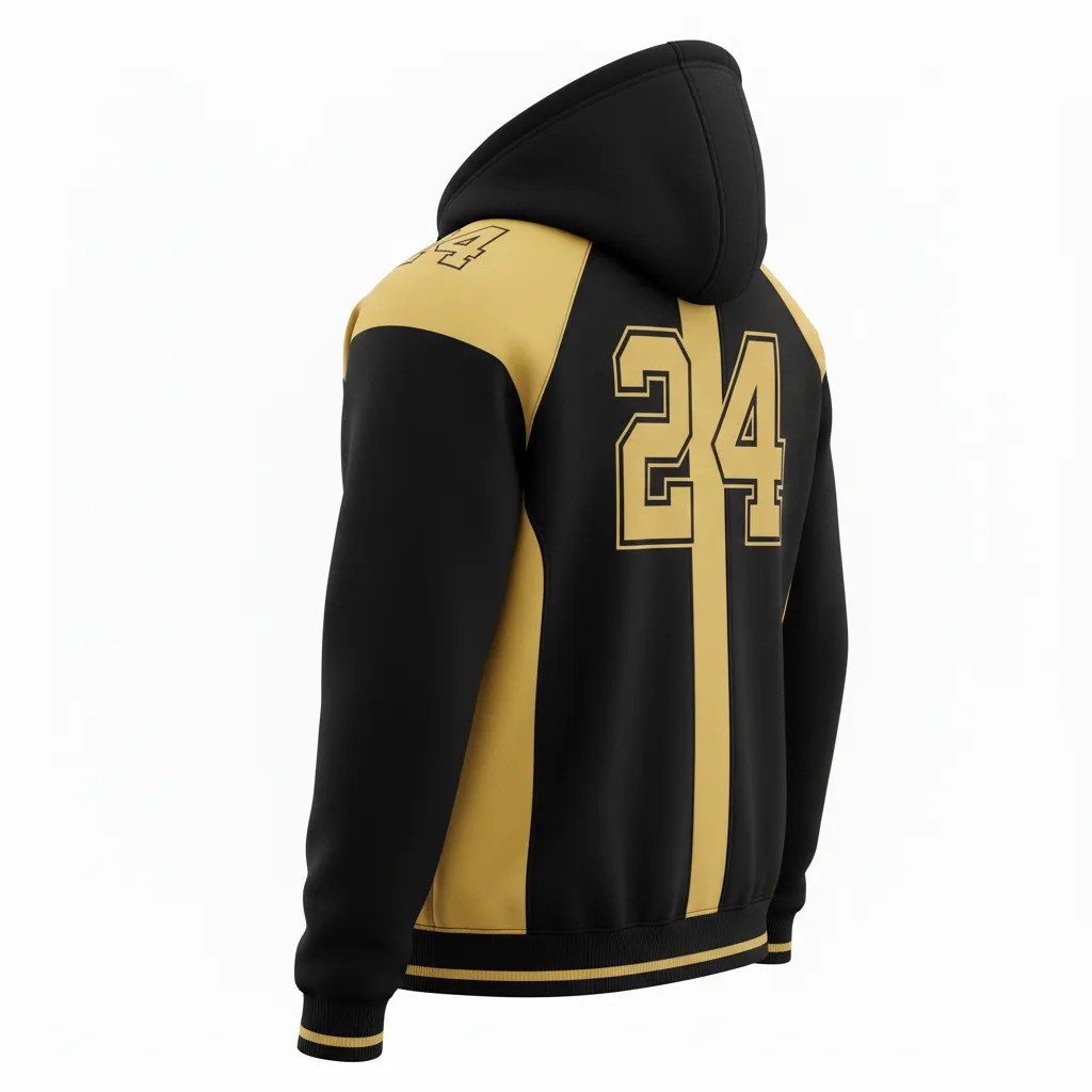 Custom Football Pullover Hoodie - Black, Gold - Vegas Side Panel - Back View - Kinexa Sportswear