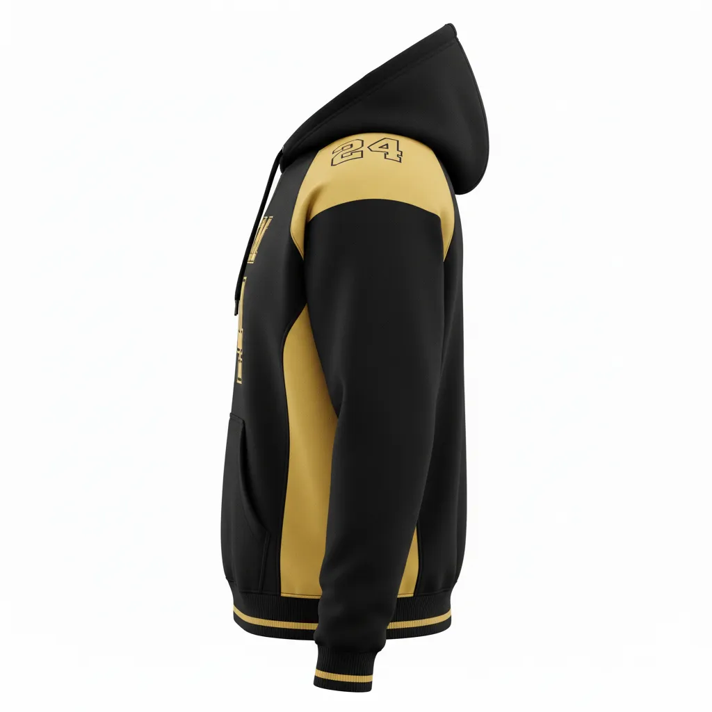 Custom Football Pullover Hoodie - Black, Gold - Vegas Side Panel - Side View - Kinexa Sportswear