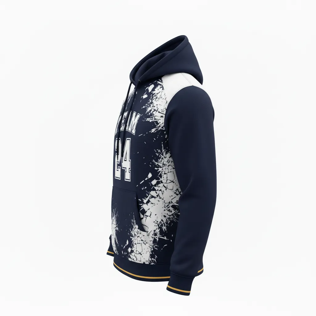 Custom Football Pullover Hoodie - Black, White - Shattered Glass - Side View - Kinexa Sportswear