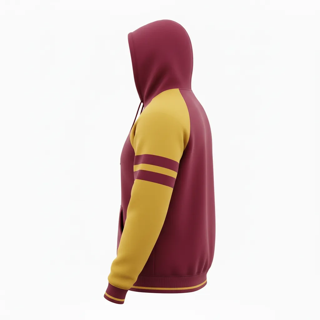 Custom Football Pullover Hoodie - Burgundy, Gold - Vegas Triple Stripe - Back View - Kinexa Sportswear