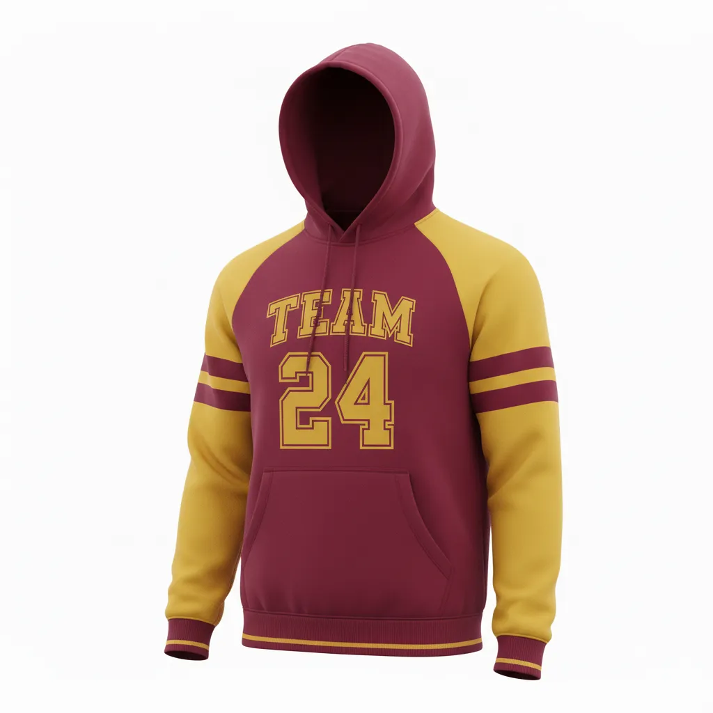 Custom Football Pullover Hoodie - Burgundy, Gold - Vegas Triple Stripe - Front View - Kinexa Sportswear