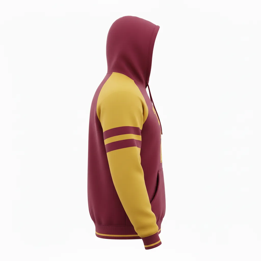 Custom Football Pullover Hoodie - Burgundy, Gold - Vegas Triple Stripe - Side View - Kinexa Sportswear