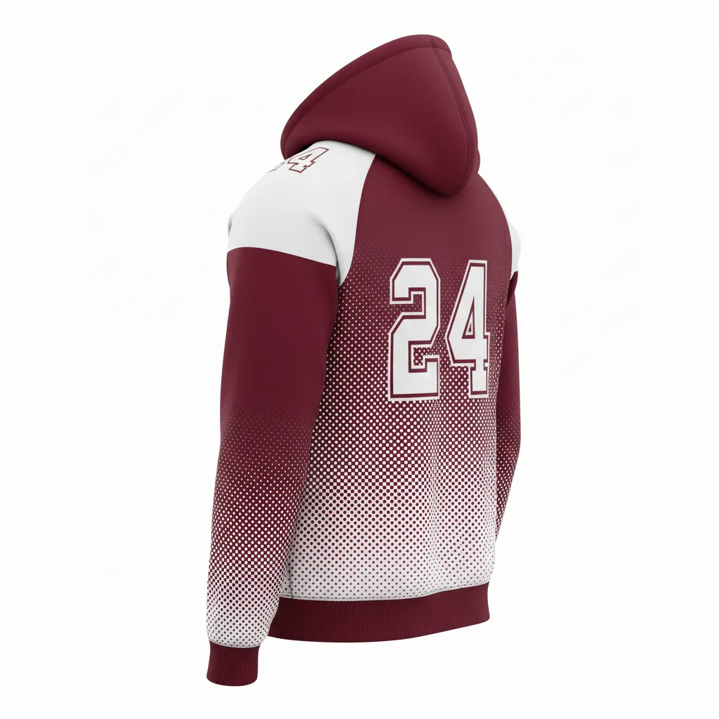 Custom Football Pullover Hoodie - Burgundy, White - Halftone Dots - Back View - Kinexa Sportswear