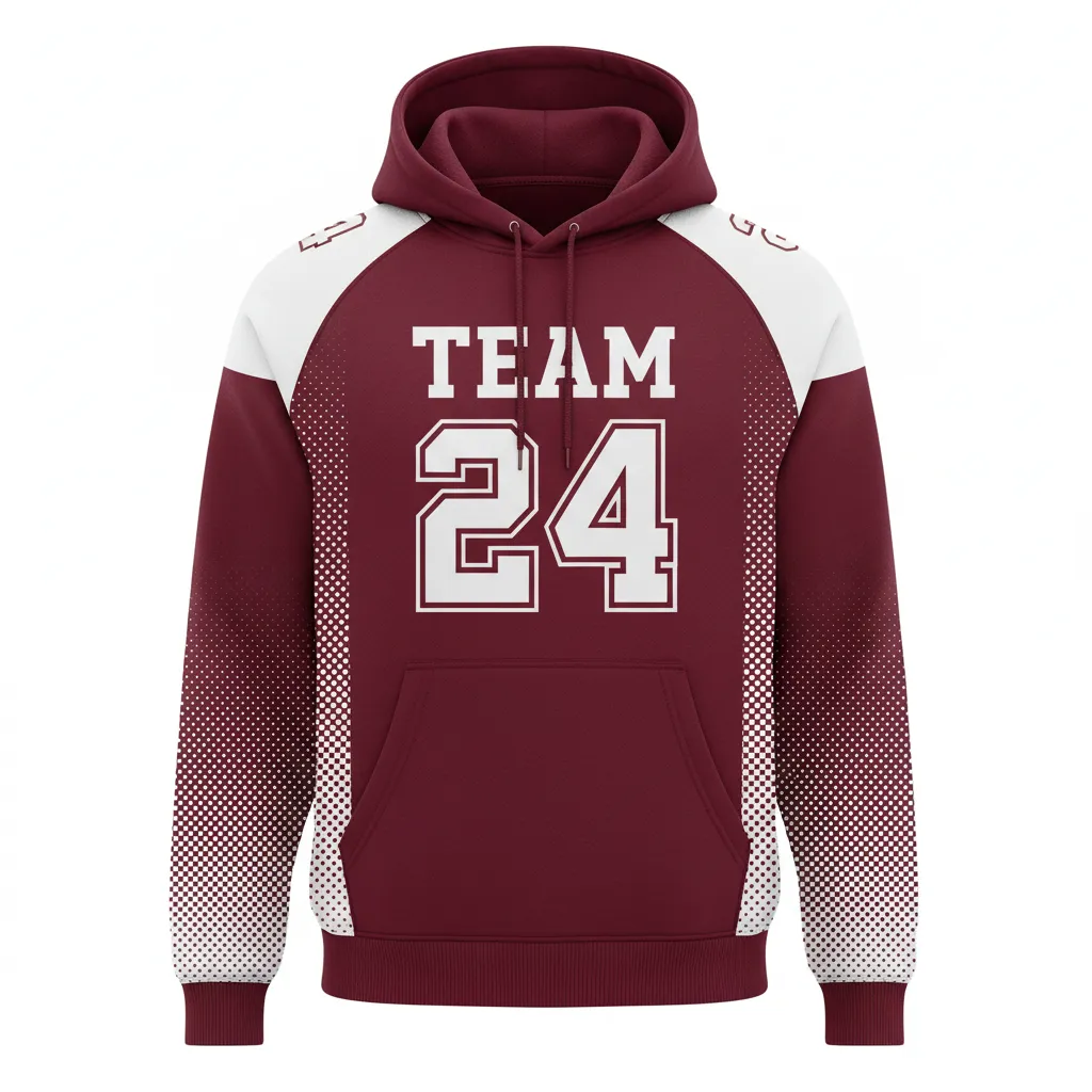 Custom Football Pullover Hoodie - Burgundy, White - Halftone Dots - Front View - Kinexa Sportswear