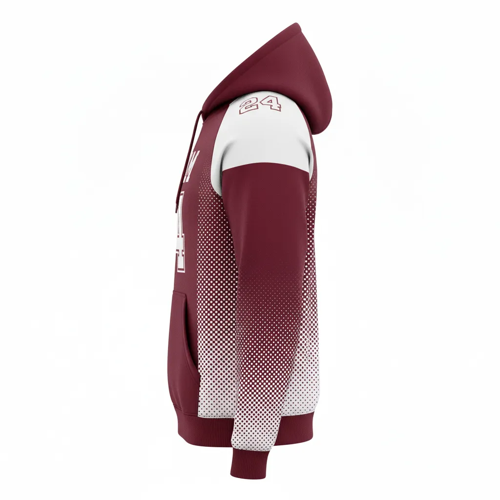Custom Football Pullover Hoodie - Burgundy, White - Halftone Dots - Side View - Kinexa Sportswear