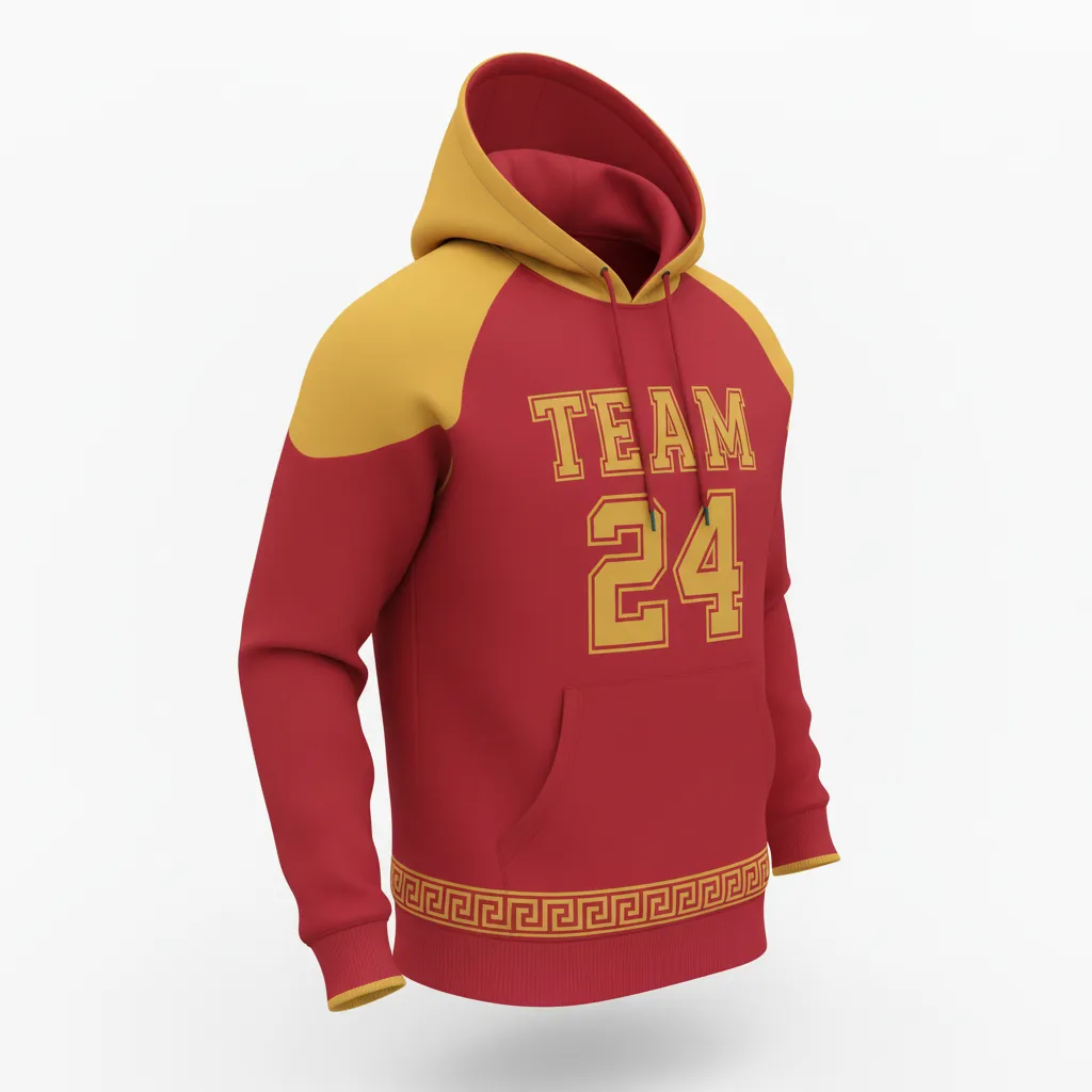 Custom Football Pullover Hoodie - Gold - Cardinal Vegas Greek Key - Front View - Kinexa Sportswear