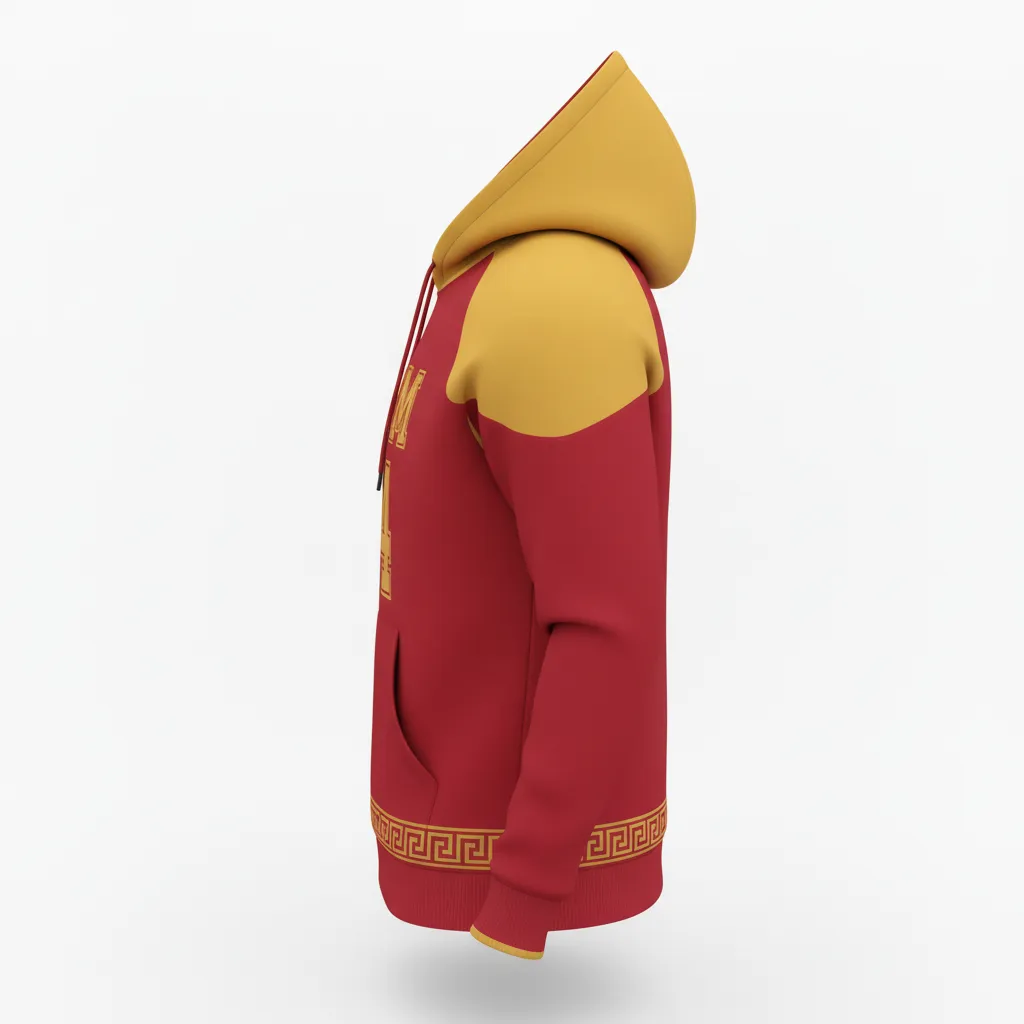 Custom Football Pullover Hoodie - Gold - Cardinal Vegas Greek Key - Side View - Kinexa Sportswear