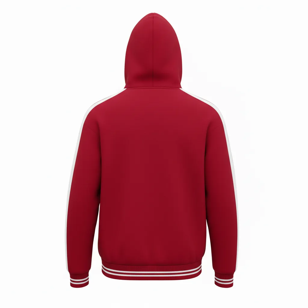 Custom Football Pullover Hoodie - White - Cardinal Shoulder Hem Stripe - Back View - Kinexa Sportswear