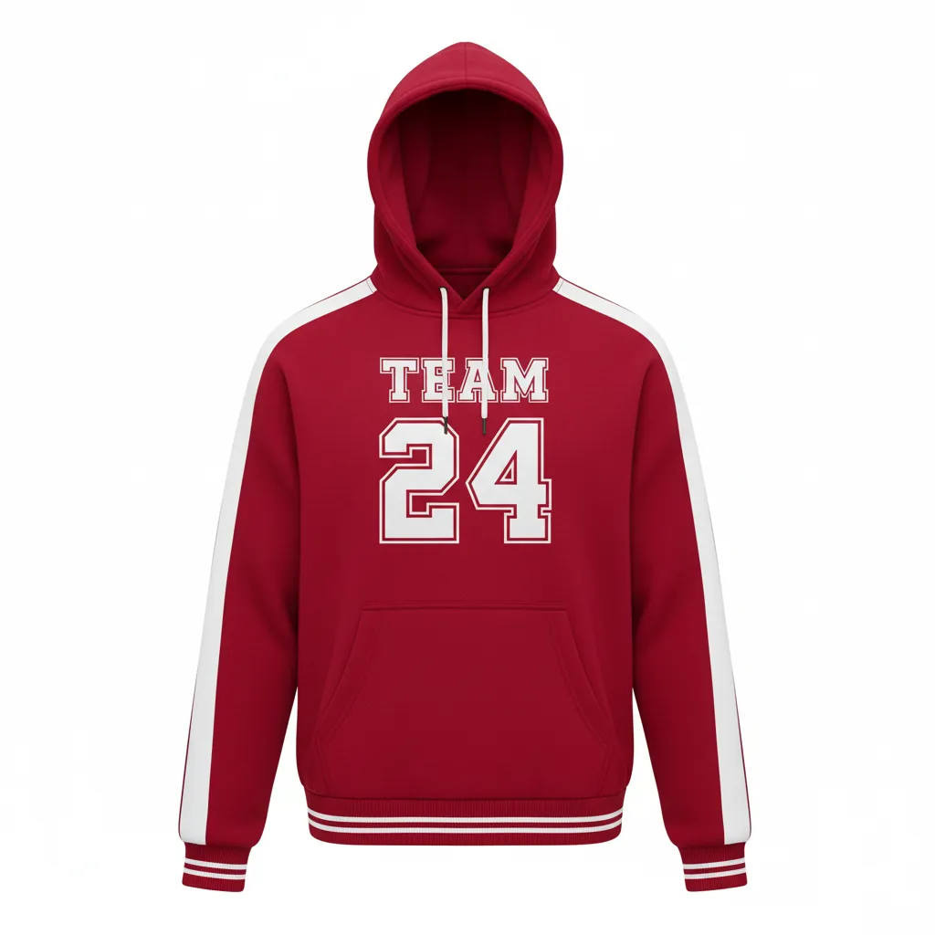 Custom Football Pullover Hoodie - White - Cardinal Shoulder Hem Stripe - Front View - Kinexa Sportswear