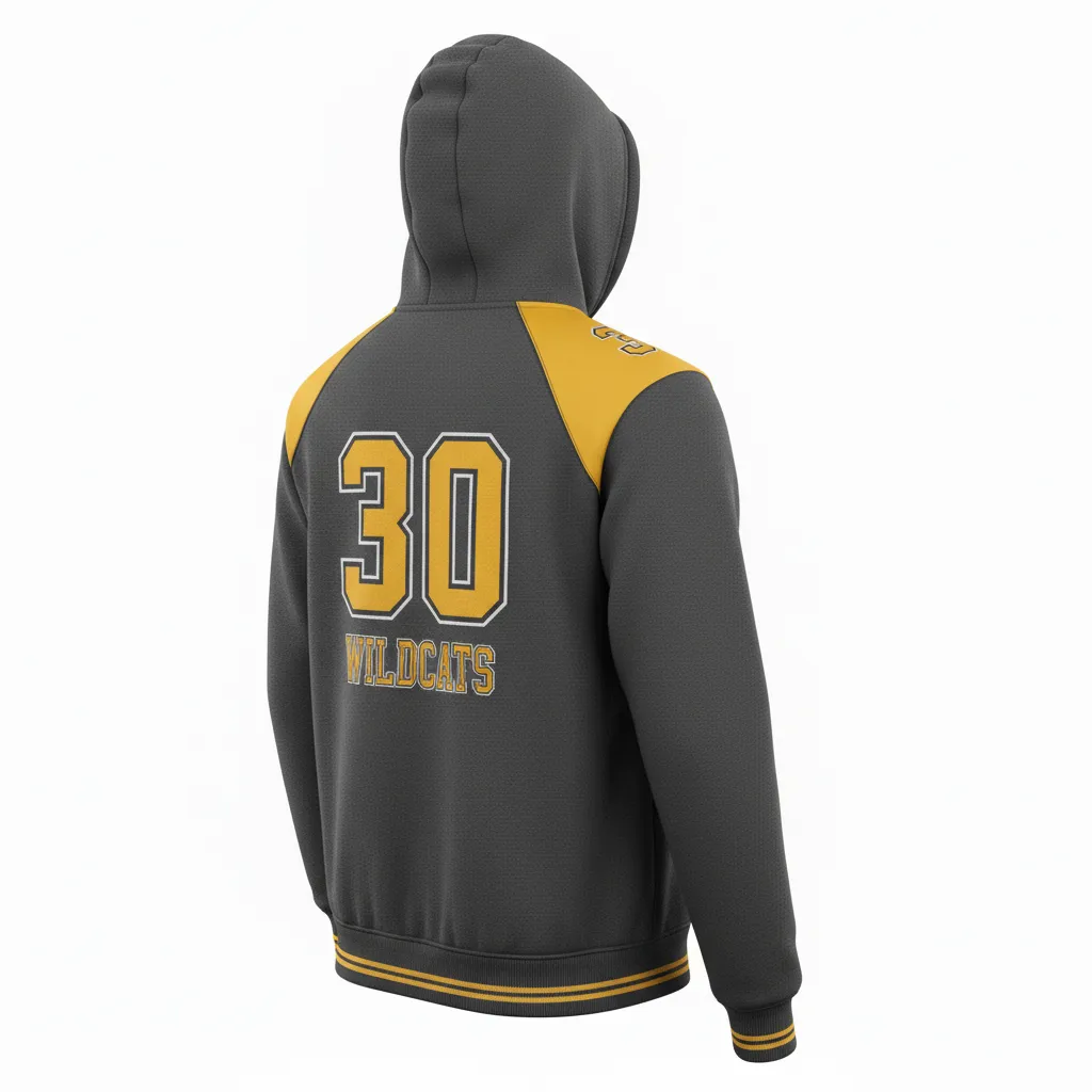 Custom Football Pullover Hoodie - Gold - Charcoal Vegas Shoulder - Back View - Kinexa Sportswear