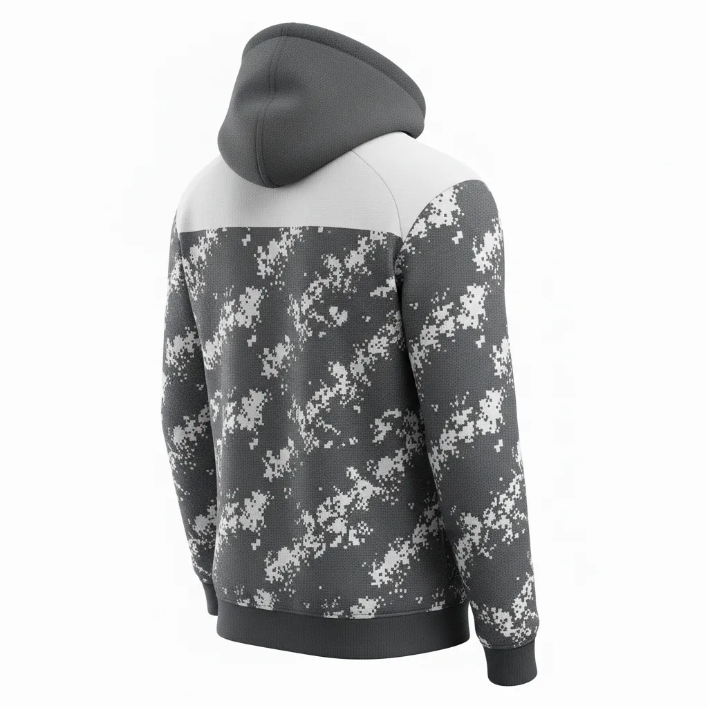 Custom Football Pullover Hoodie - White - Charcoal Digital Camo - Back View - Kinexa Sportswear