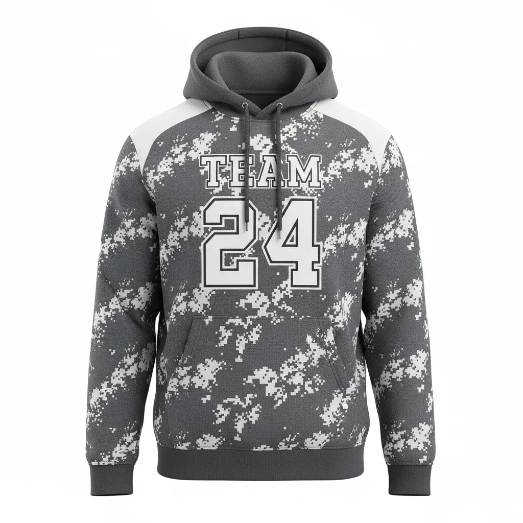 Custom Football Pullover Hoodie - White - Charcoal Digital Camo - Front View - Kinexa Sportswear