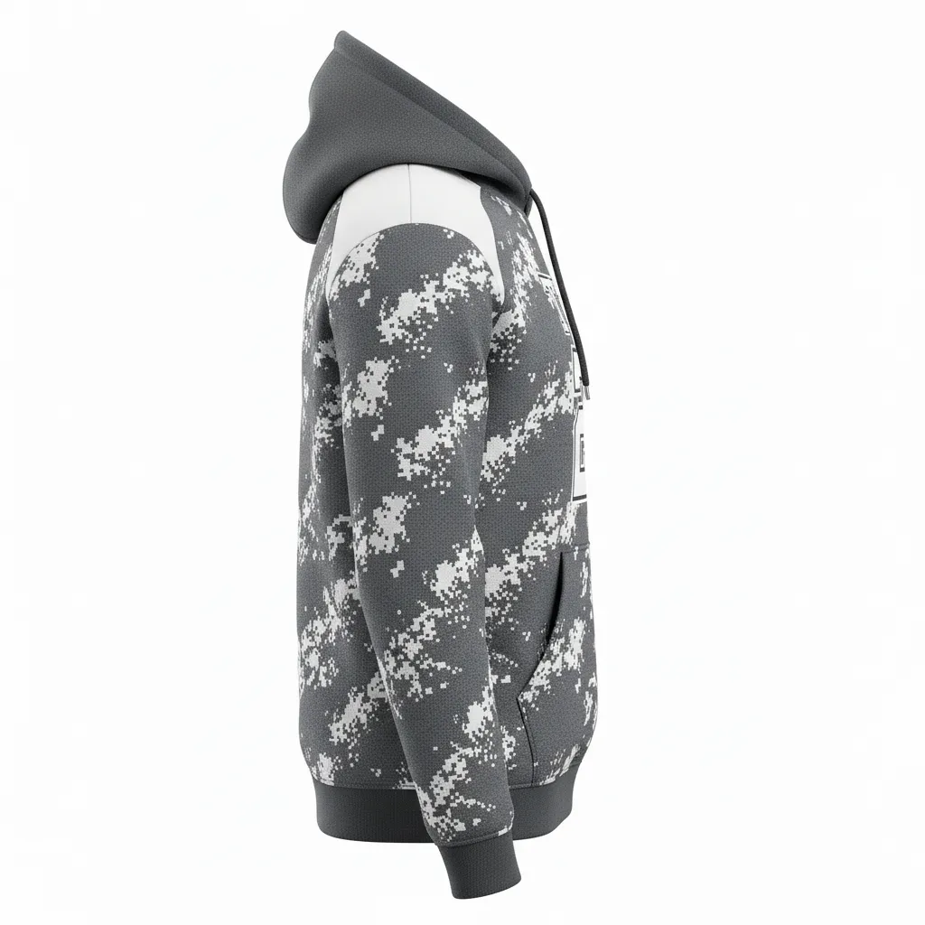 Custom Football Pullover Hoodie - White - Charcoal Digital Camo - Side View - Kinexa Sportswear