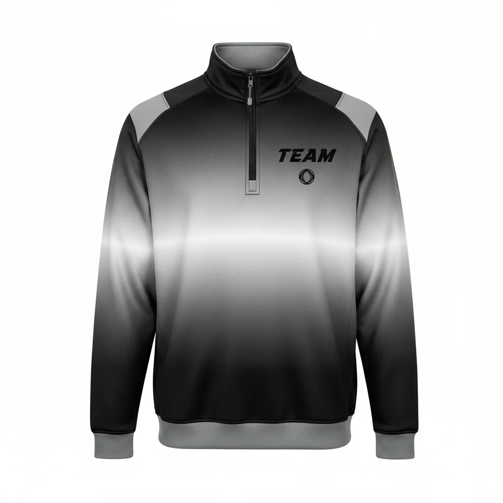 Custom Football Quarter Zipper Pullover - Black, Grey, White - Gradient Ombre - Front View - Kinexa Sportswear