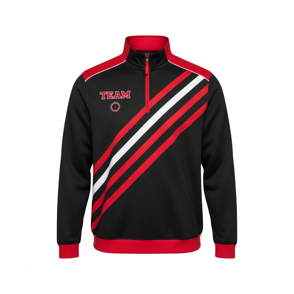 Custom Football Quarter Zipper Pullover - Black, Red, White - Tricolor - Front View - Kinexa Sportswear