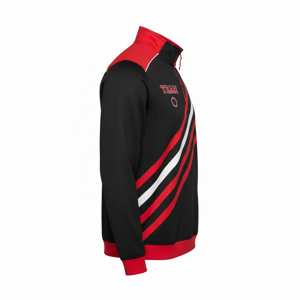 Custom Football Quarter Zipper Pullover - Black, Red, White - Tricolor - Side View - Kinexa Sportswear