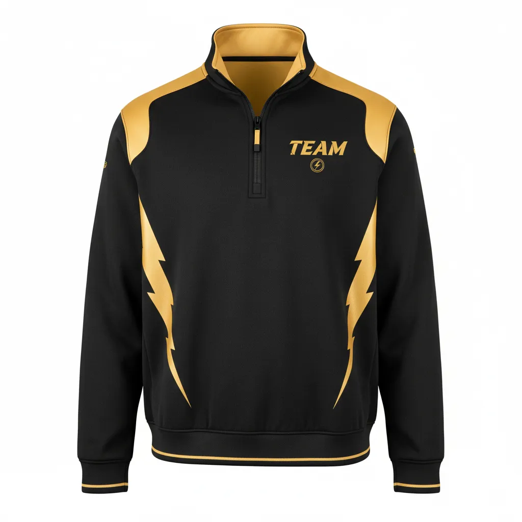 Custom Football Quarter Zipper Pullover - Black, Gold - Vegas Lightning Bolt - Front View - Kinexa Sportswear