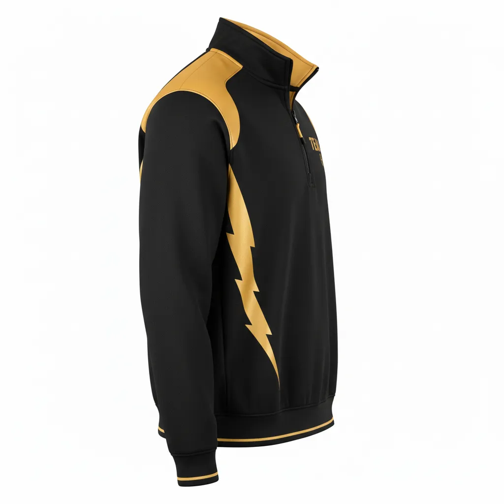 Custom Football Quarter Zipper Pullover - Black, Gold - Vegas Lightning Bolt - Side View - Kinexa Sportswear