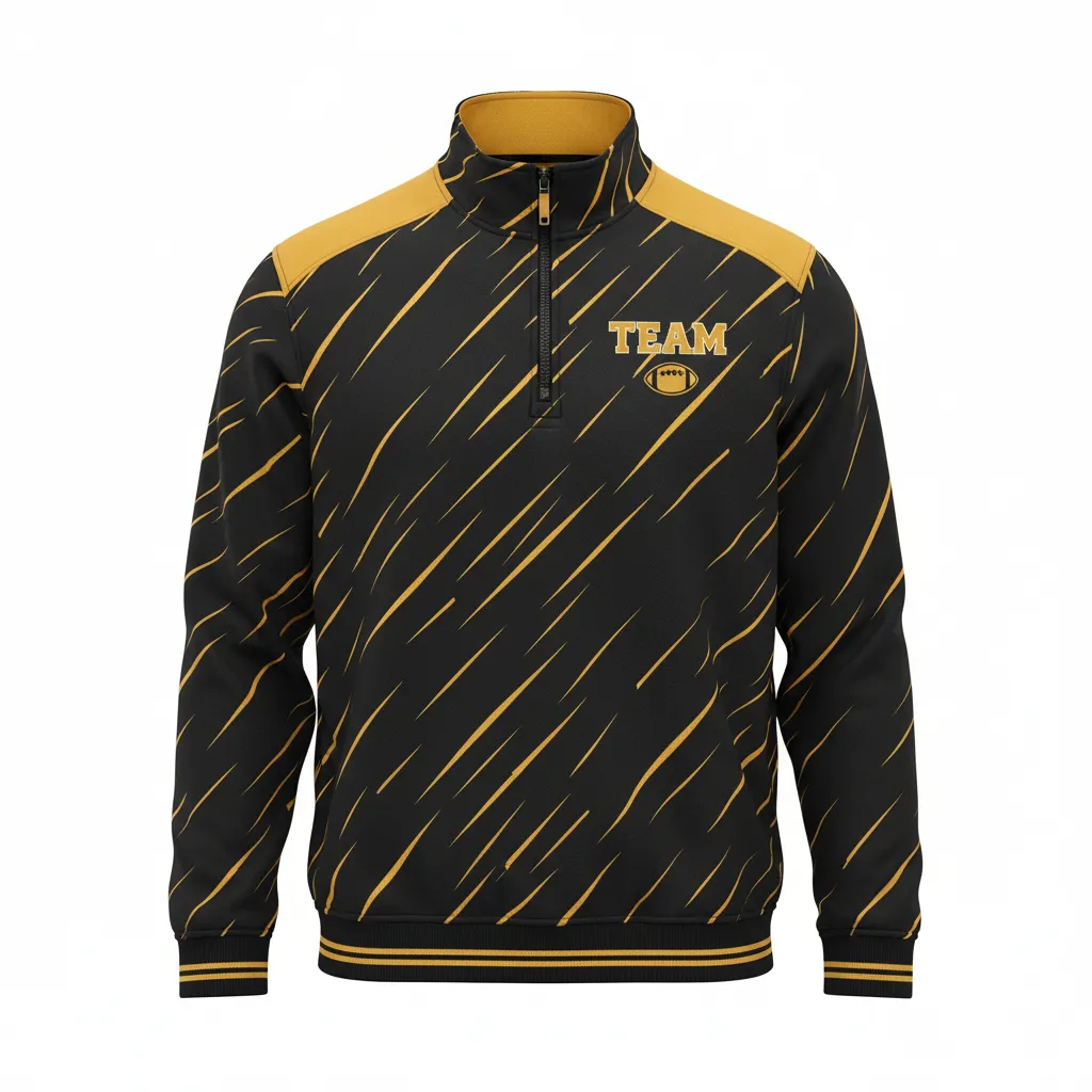 Custom Football Quarter Zipper Pullover - Black, Gold - Vegas Razor Slash - Front View - Kinexa Sportswear