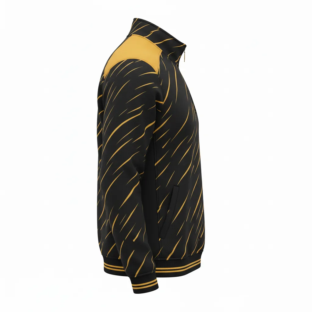 Custom Football Quarter Zipper Pullover - Black, Gold - Vegas Razor Slash - Side View - Kinexa Sportswear