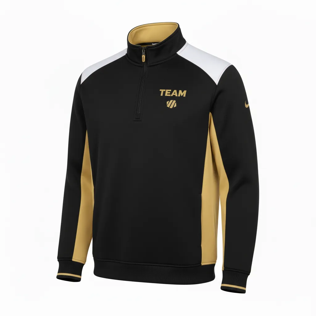 Custom Football Quarter Zipper Pullover - Black, Gold - Vegas Side Panel - Front View - Kinexa Sportswear