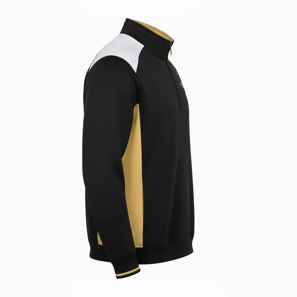 Custom Football Quarter Zipper Pullover - Black, Gold - Vegas Side Panel - Side View - Kinexa Sportswear