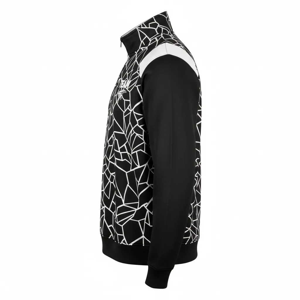 Custom Football Quarter Zipper Pullover - Black, White - Shattered Glass - Side View - Kinexa Sportswear