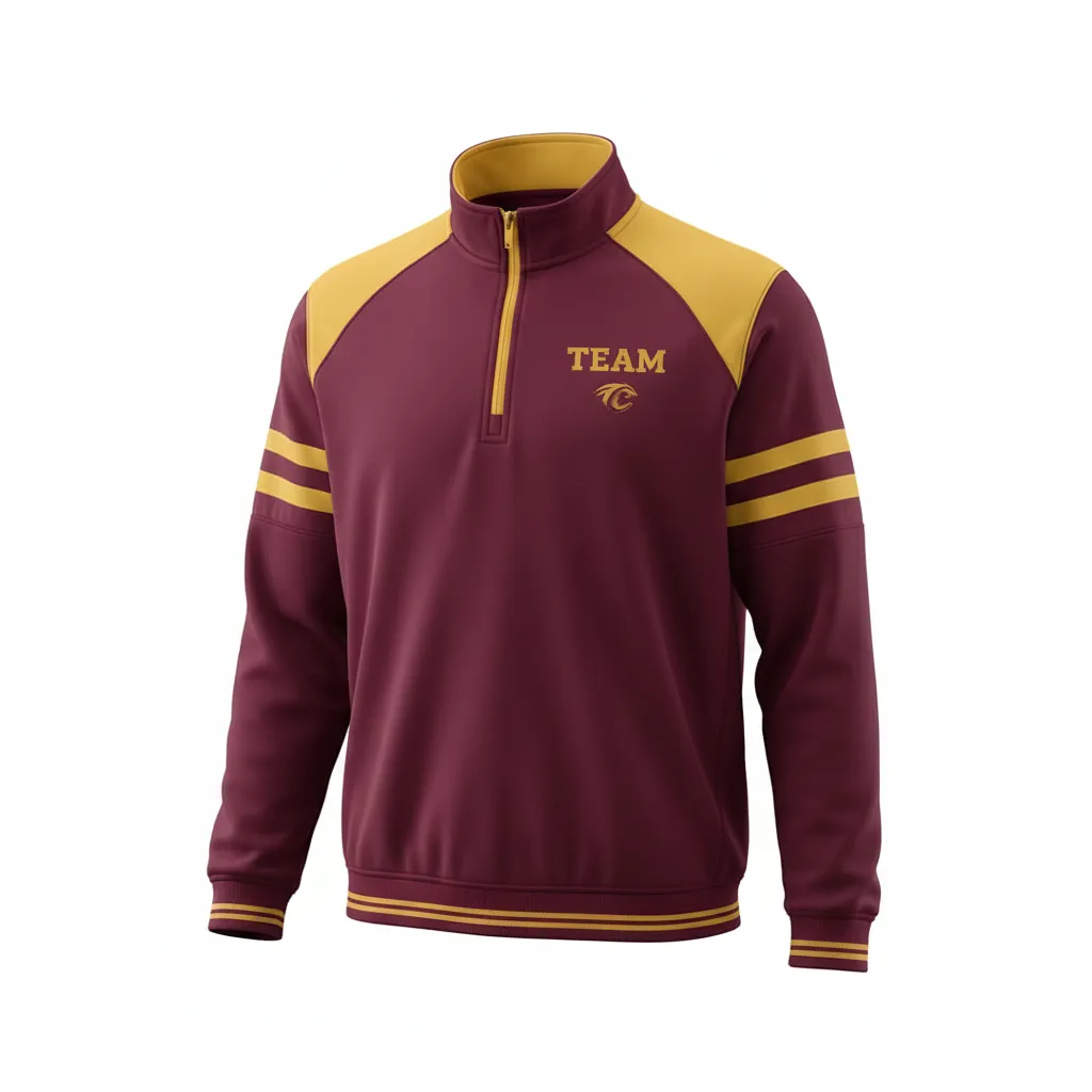 Custom Football Quarter Zipper Pullover - Burgundy, Gold - Vegas Triple Stripe - Front View - Kinexa Sportswear
