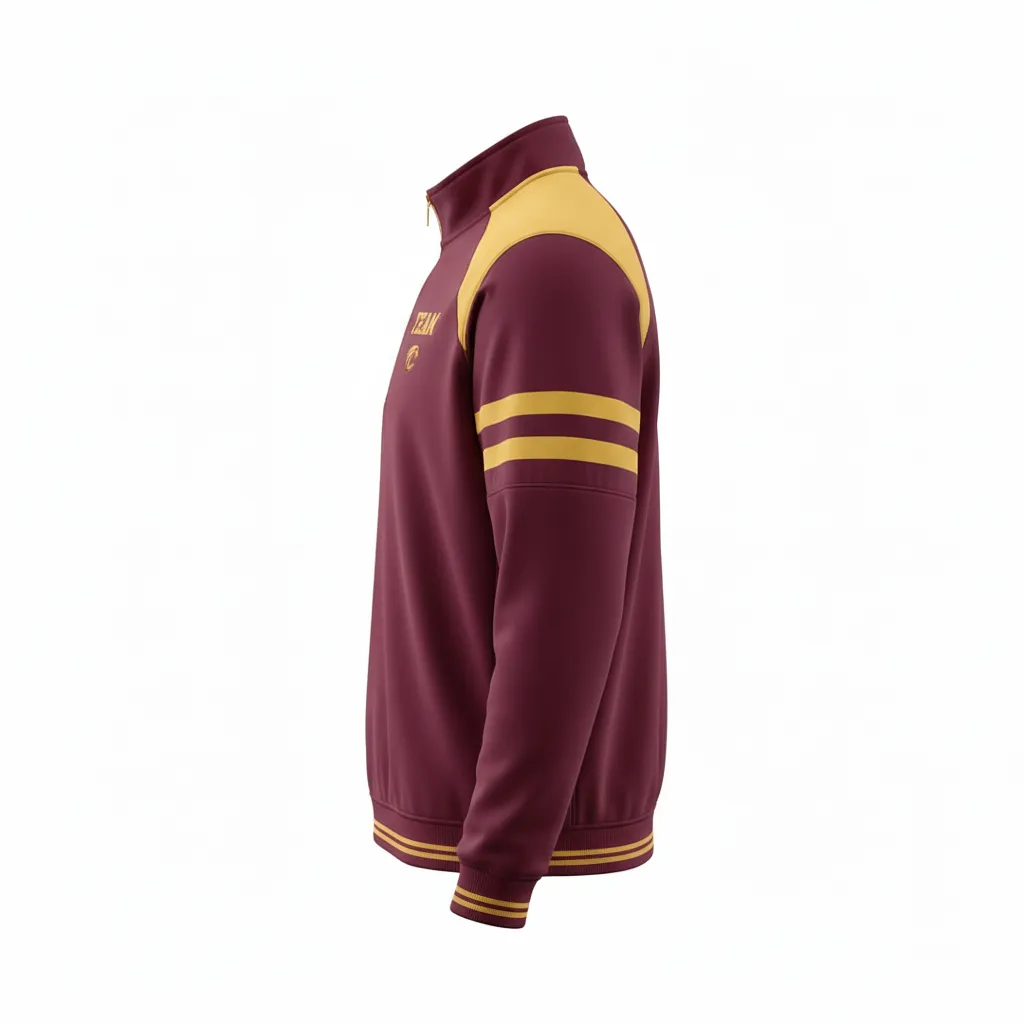 Custom Football Quarter Zipper Pullover - Burgundy, Gold - Vegas Triple Stripe - Side View - Kinexa Sportswear