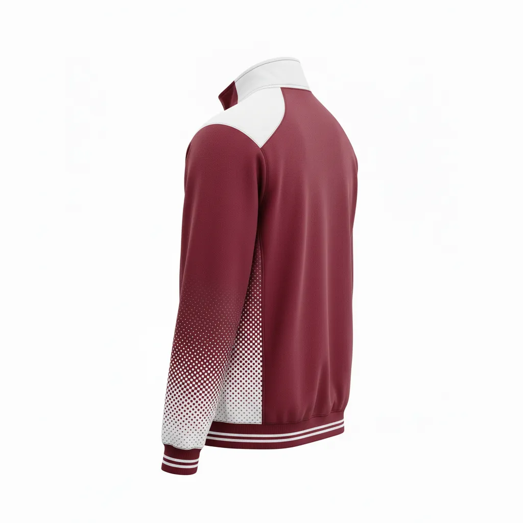 Custom Football Quarter Zipper Pullover - Burgundy, White - Halftone Dots - Back View - Kinexa Sportswear