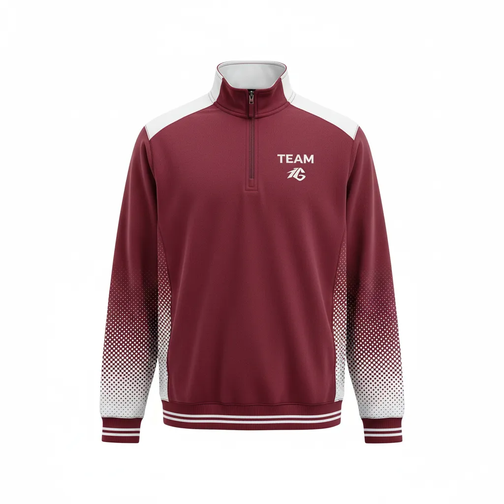 Custom Football Quarter Zipper Pullover - Burgundy, White - Halftone Dots - Front View - Kinexa Sportswear
