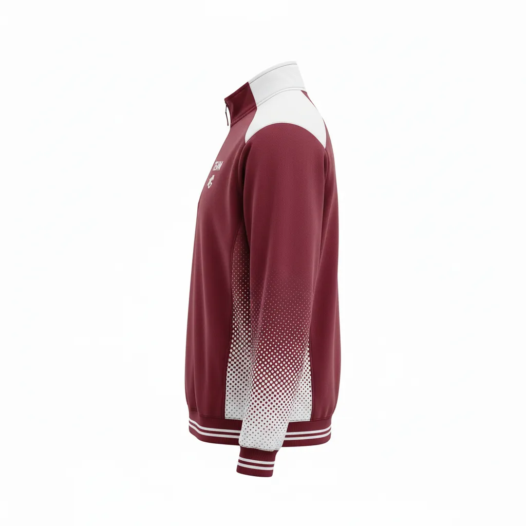 Custom Football Quarter Zipper Pullover - Burgundy, White - Halftone Dots - Side View - Kinexa Sportswear