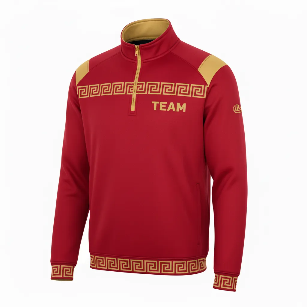 Custom Football Quarter Zipper Pullover - Gold - Cardinal Vegas Greek Key - Front View - Kinexa Sportswear