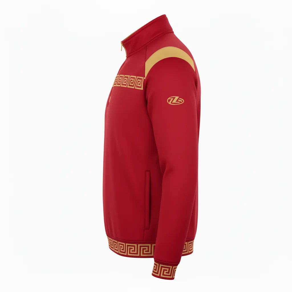 Custom Football Quarter Zipper Pullover - Gold - Cardinal Vegas Greek Key - Side View - Kinexa Sportswear
