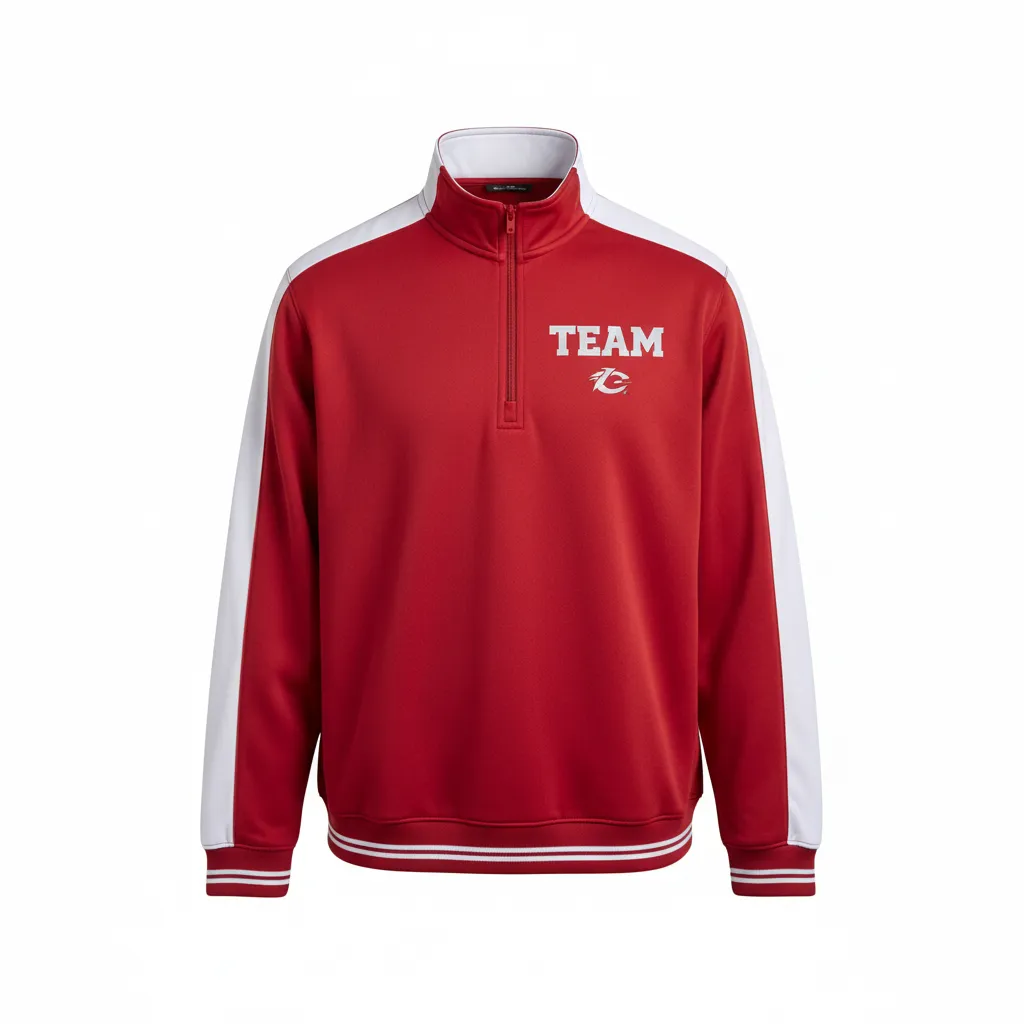 Custom Football Quarter Zipper Pullover - White - Cardinal Shoulder Hem Stripe - Front View - Kinexa Sportswear