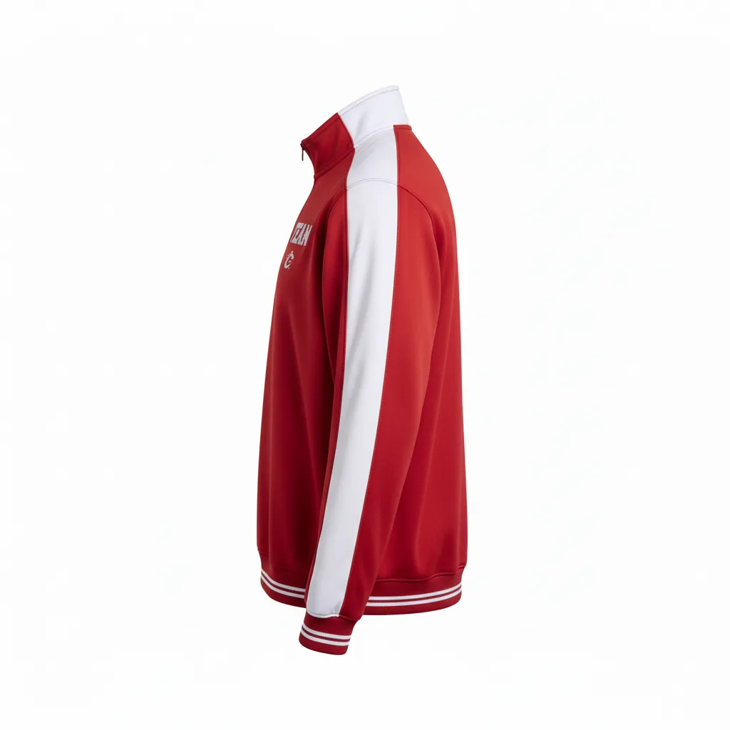Custom Football Quarter Zipper Pullover - White - Cardinal Shoulder Hem Stripe - Side View - Kinexa Sportswear