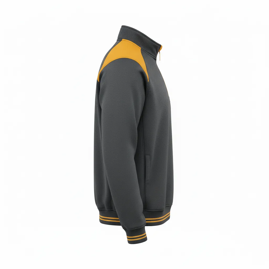 Custom Football Quarter Zipper Pullover - Gold - Charcoal Vegas Shoulder - Side View - Kinexa Sportswear