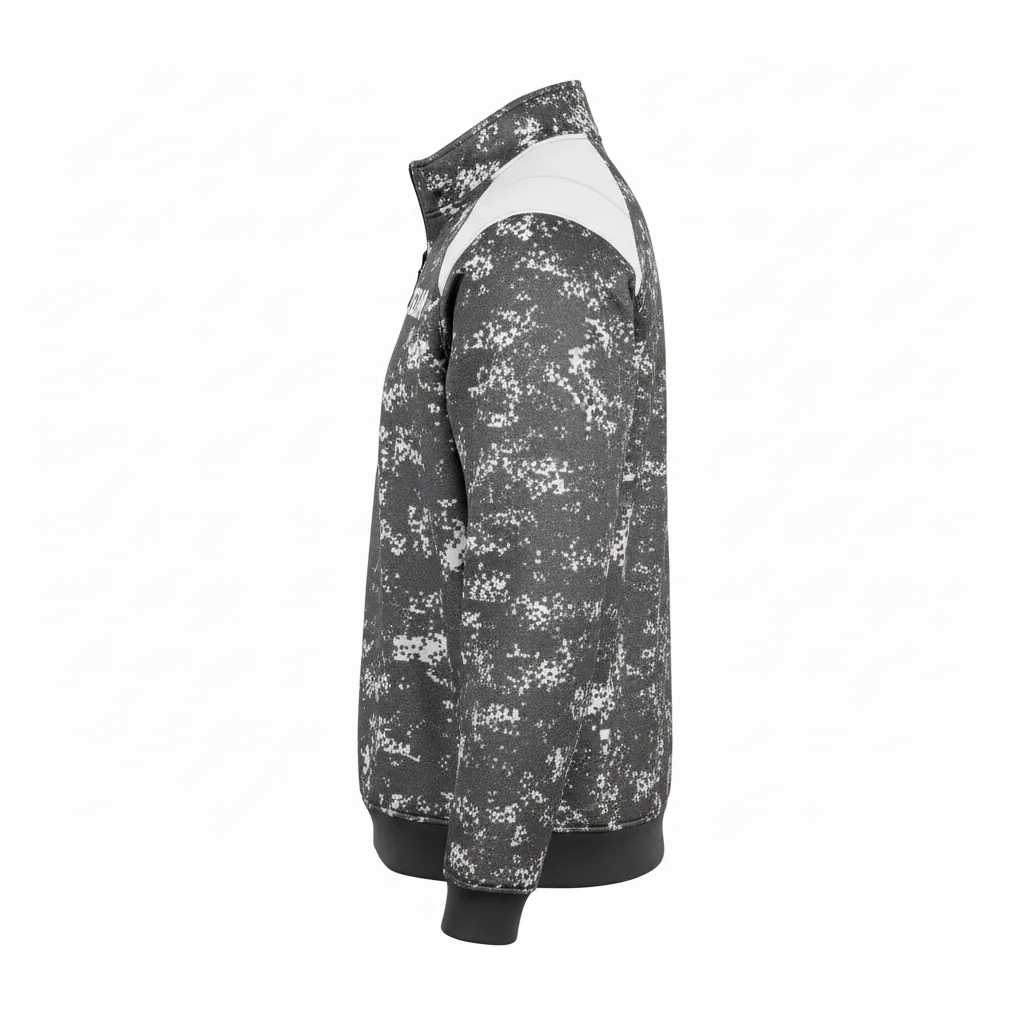 Custom Football Quarter Zipper Pullover - White - Charcoal Digital Camo - Side View - Kinexa Sportswear
