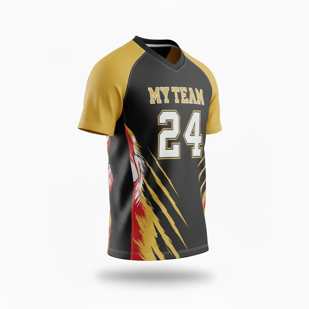 Custom Football Short Sleeve T Shirt - Black, Gold - Vegas Razor Slash - Back View - Kinexa Sportswear