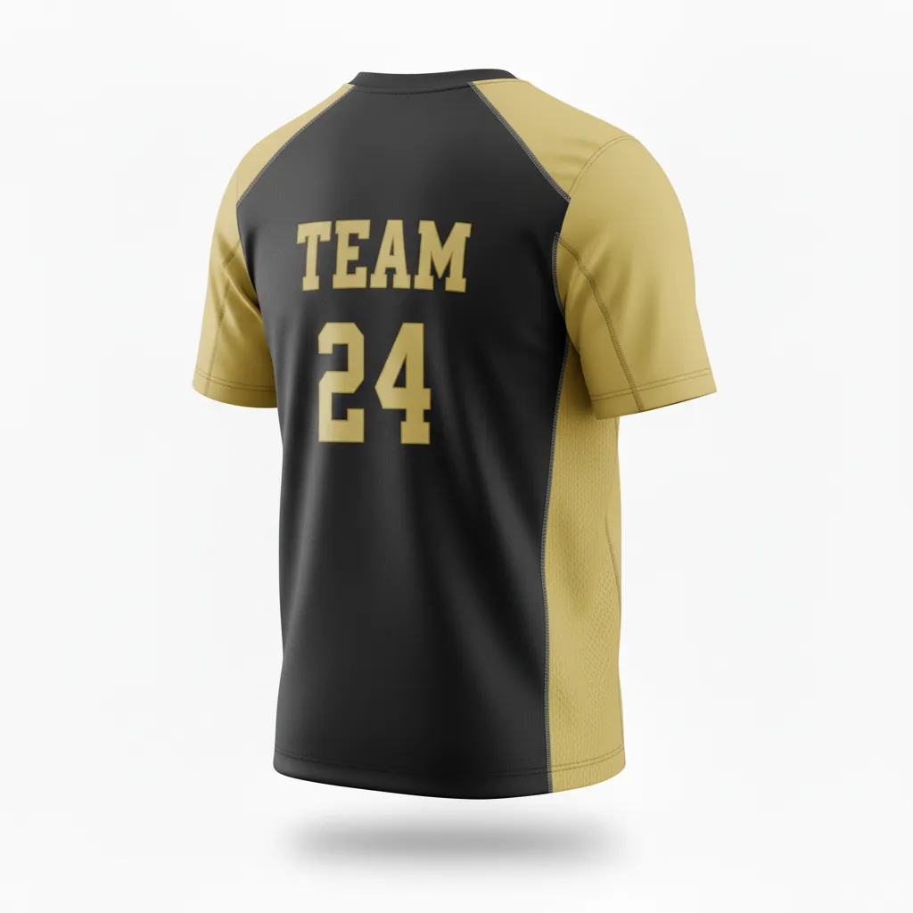 Custom Football Short Sleeve T Shirt - Black, Gold - Vegas Side Panel - Back View - Kinexa Sportswear