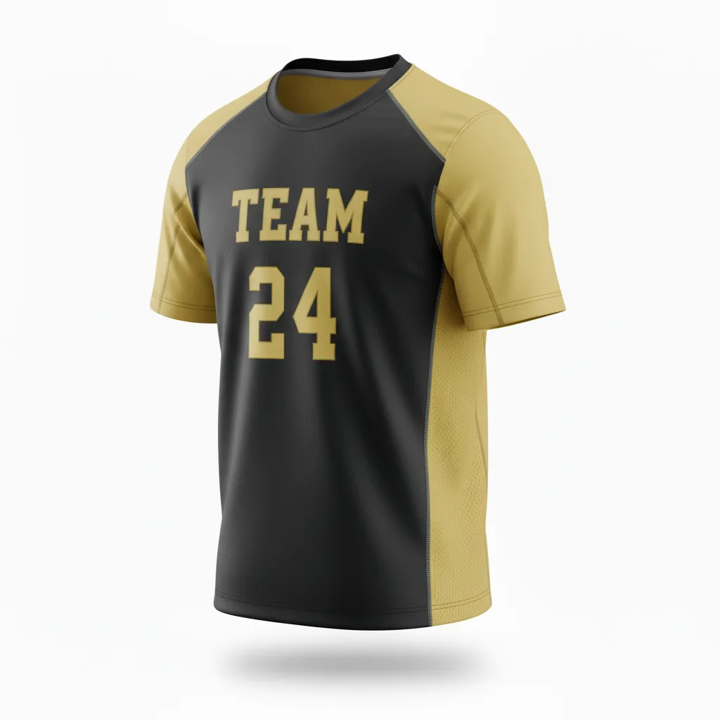 Custom Football Short Sleeve T Shirt - Black, Gold - Vegas Side Panel - Front View - Kinexa Sportswear
