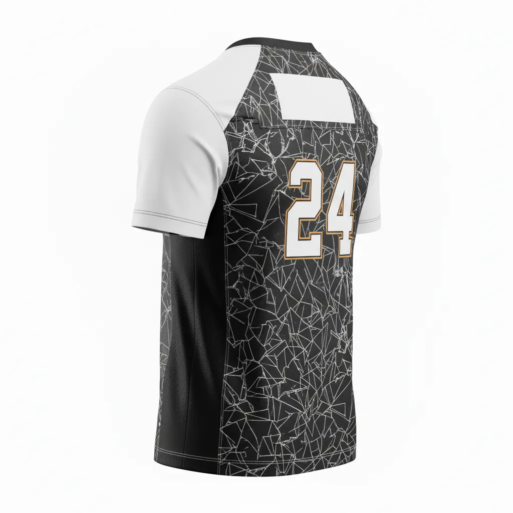 Custom Football Short Sleeve T Shirt - Black, White - Shattered Glass - Back View - Kinexa Sportswear