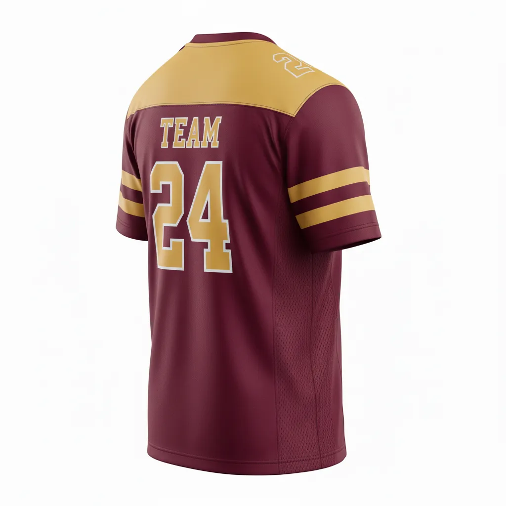 Custom Football Short Sleeve T Shirt - Burgundy, Gold - Vegas Triple Stripe - Back View - Kinexa Sportswear