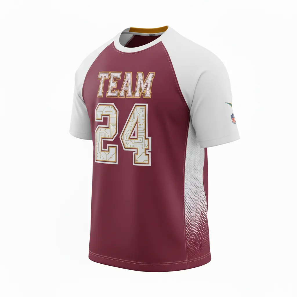 Custom Football Short Sleeve T Shirt - Burgundy, White - Halftone Dots - Front View - Kinexa Sportswear