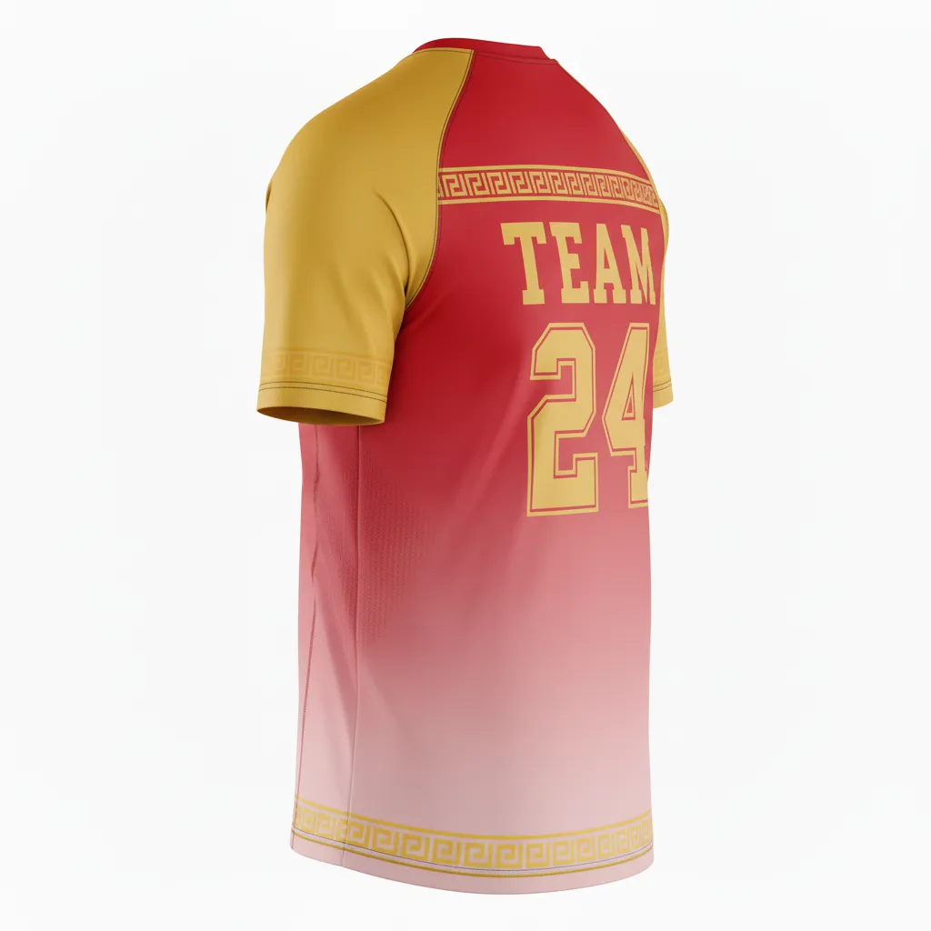 Custom Football Short Sleeve T Shirt - Gold - Cardinal Vegas Greek Key - Back View - Kinexa Sportswear