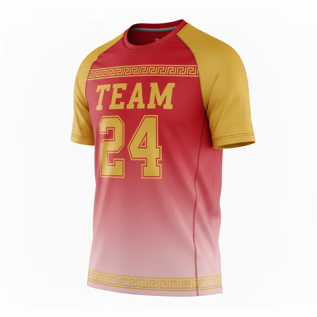Custom Football Short Sleeve T Shirt - Gold - Cardinal Vegas Greek Key - Front View - Kinexa Sportswear